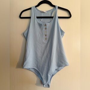 REORIA Women's Trendy Sexy Scoop Neck Racerback Tank Top Button Down Bodysuit